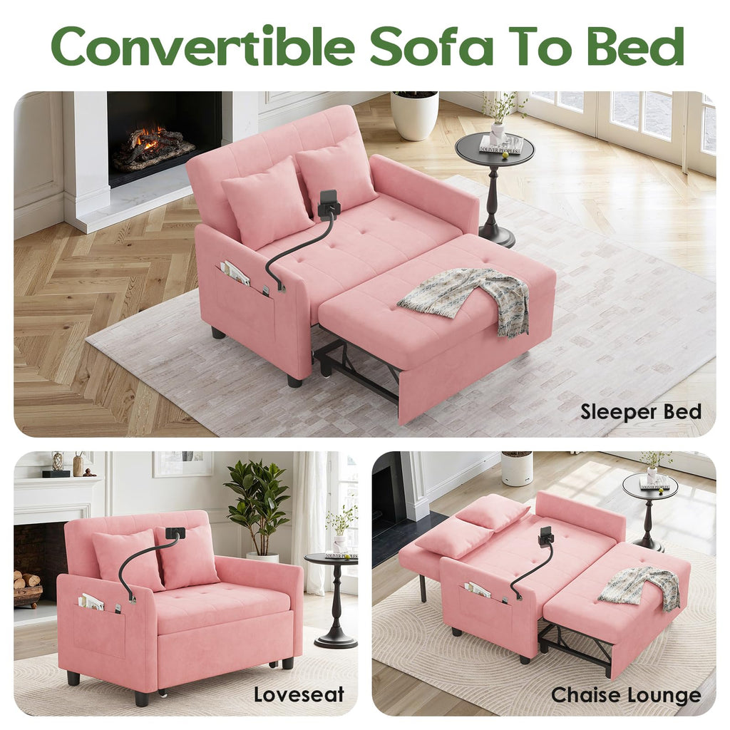 Pink Convertible Sleeper Sofa Bed H11655