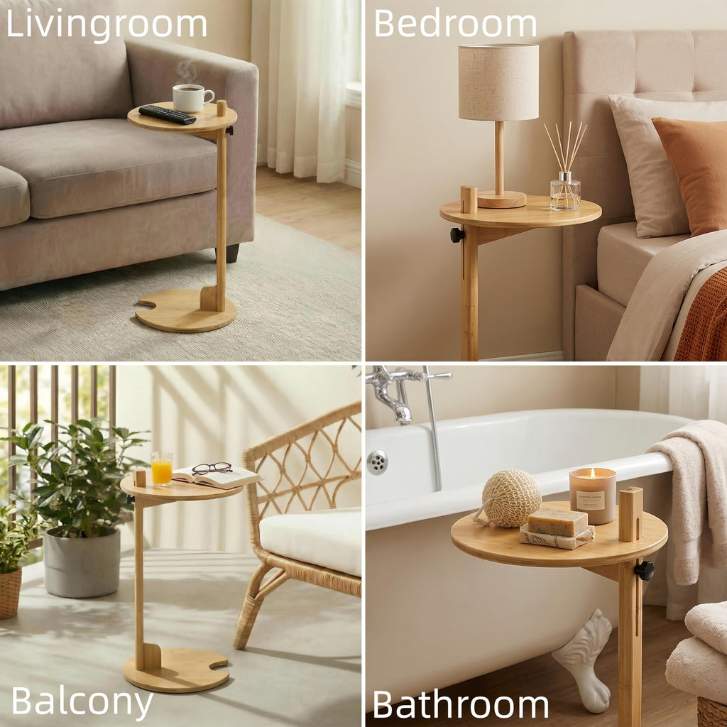 Adjustable Bamboo C Shaped Side Table S93781