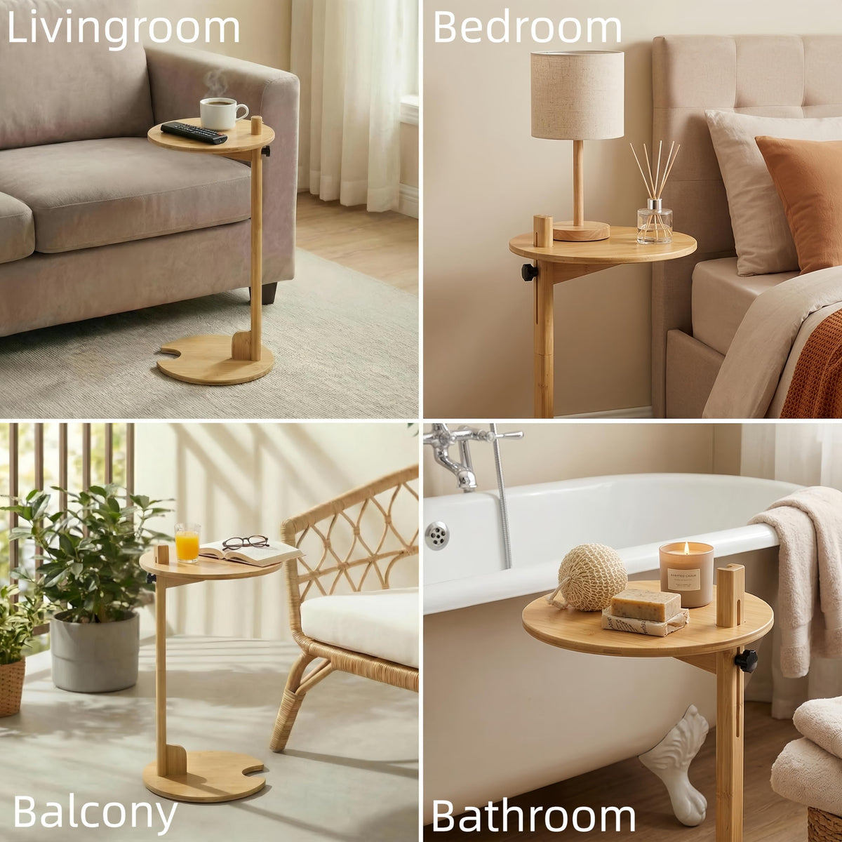 Adjustable Bamboo C Shaped Side Table S93781