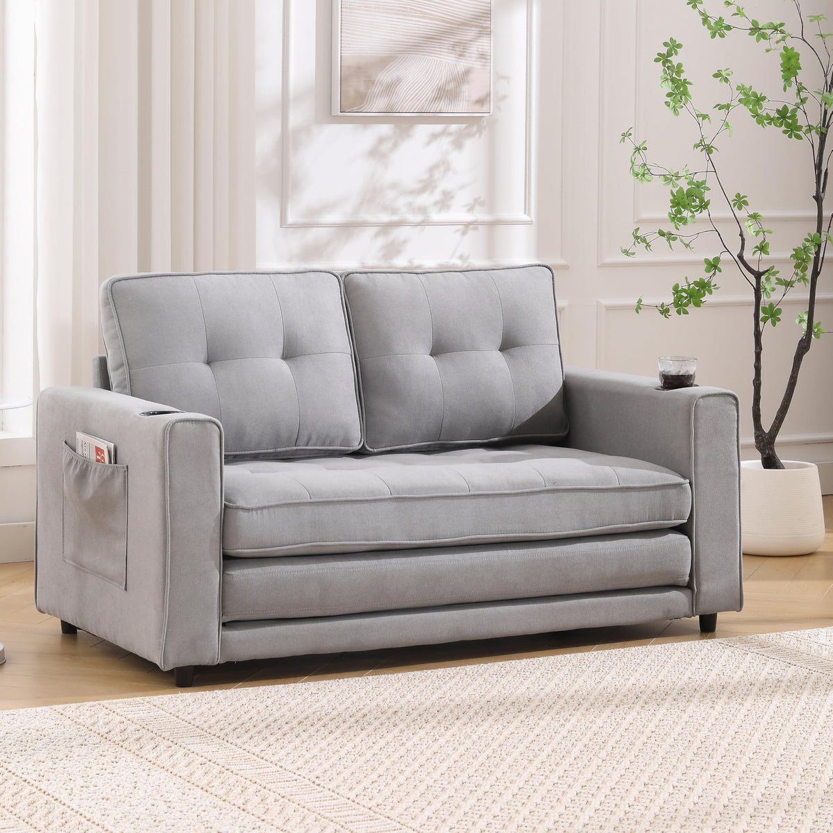 Light Gray Convertible Futon Sofa Bed C8110