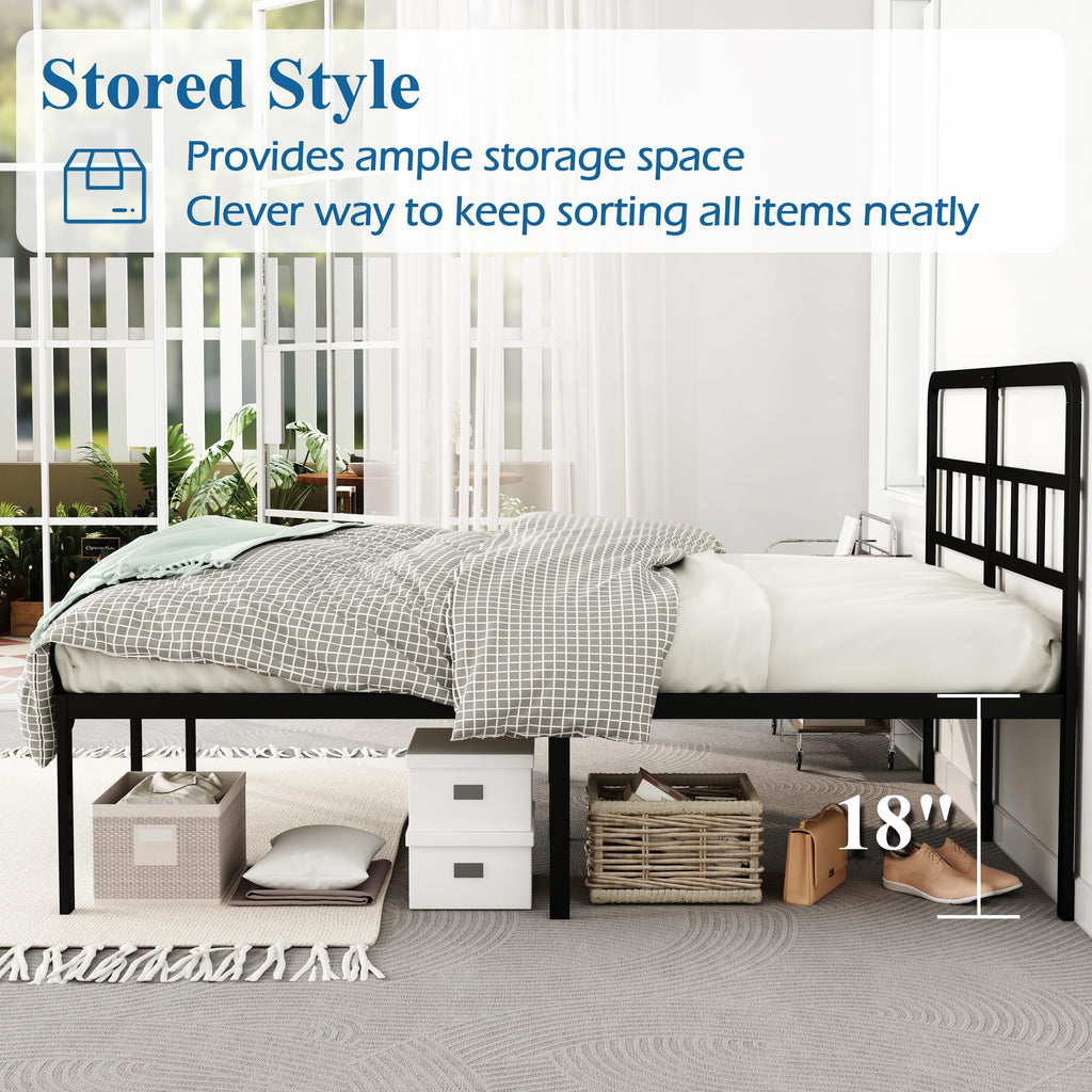 18 Inch Metal Queen Bed Frame with Headboard H6292