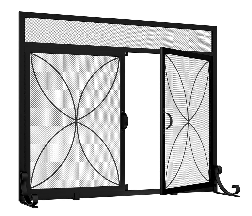 Magnetic Double Door Black Wrought Iron Fireplace Screen X917