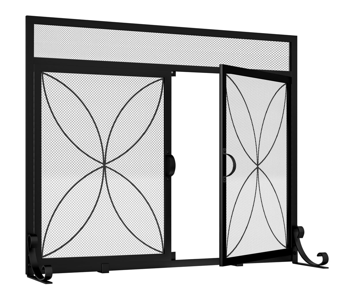 Magnetic Double Door Black Wrought Iron Fireplace Screen X917