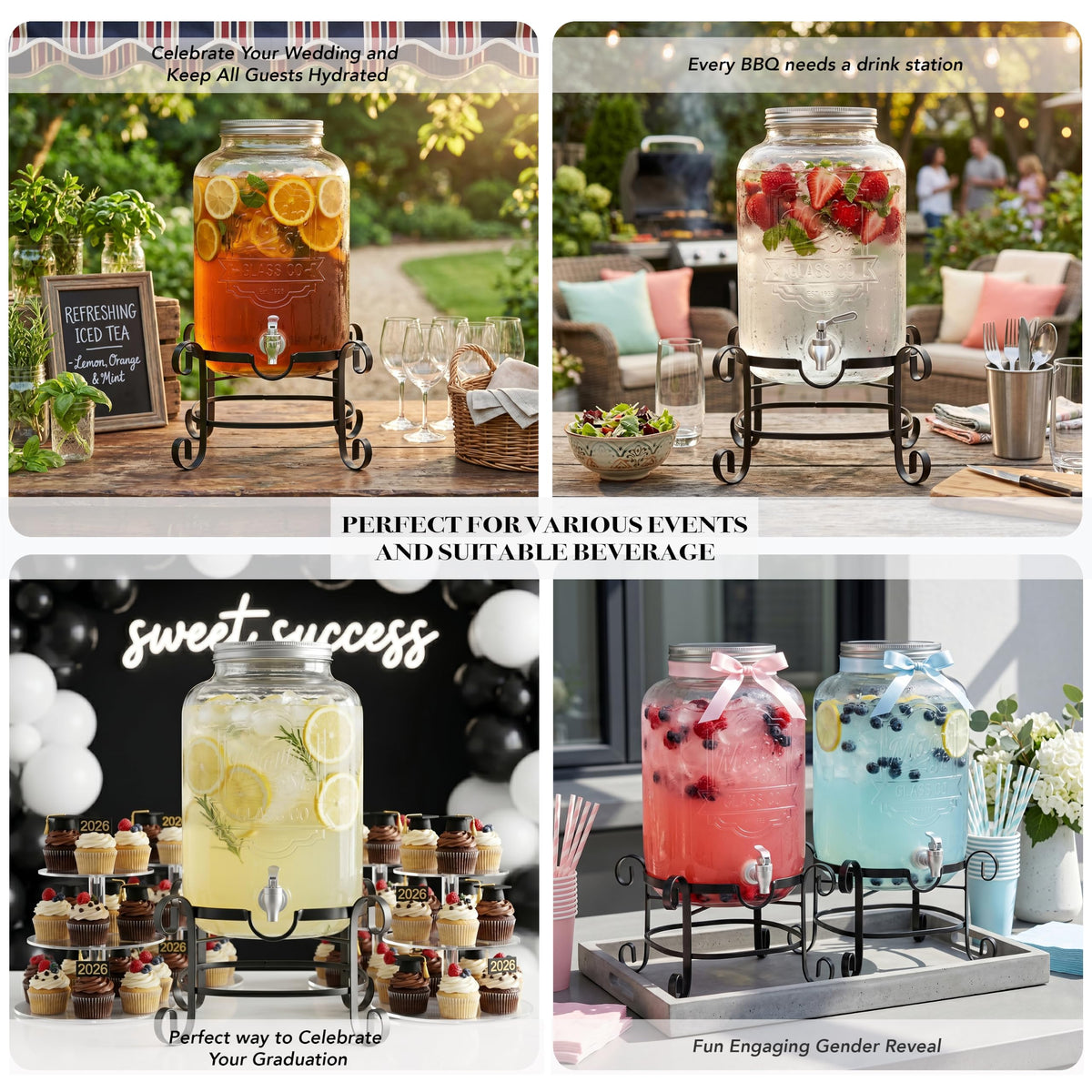 Glass Beverage Dispenser with Metal Stand 3 Gal U618137