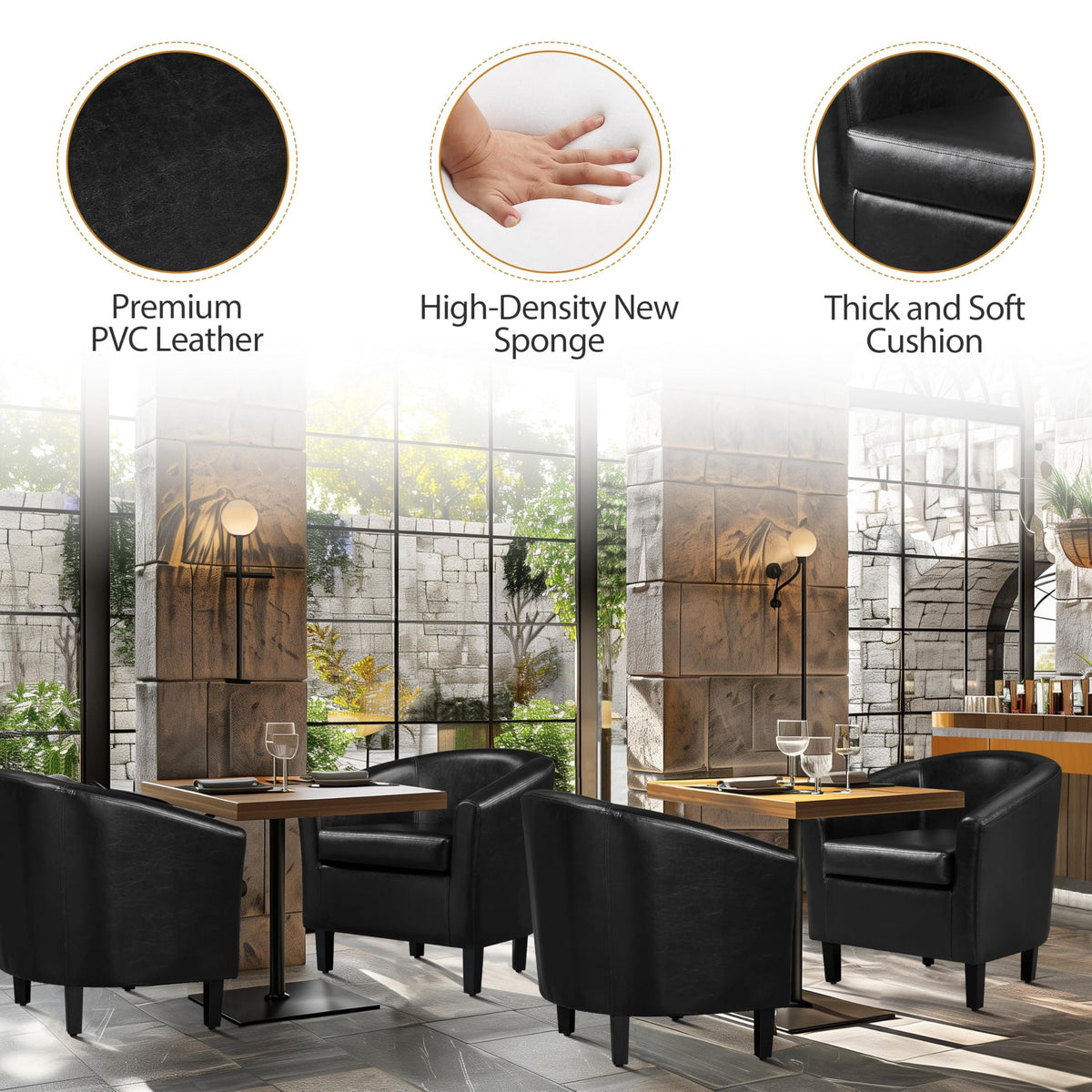 Black Faux Leather Barrel Accent Chairs P708084