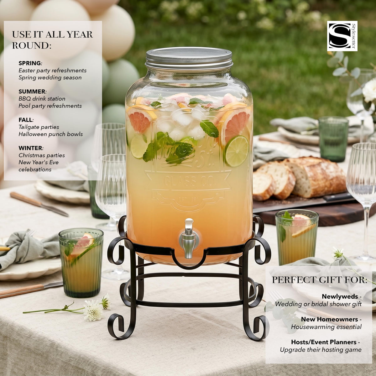 Glass Beverage Dispenser with Metal Stand 3 Gal U618137
