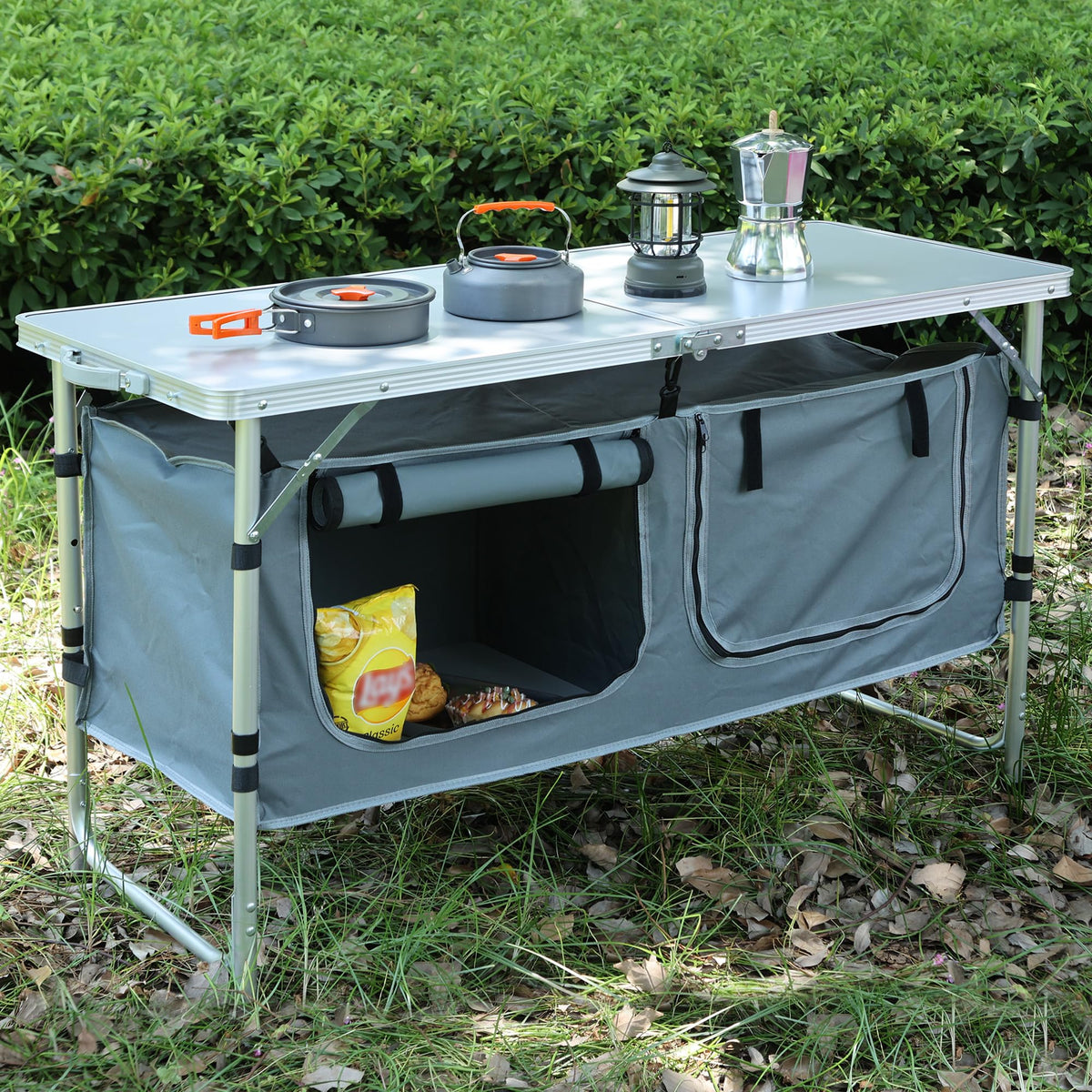 Camping Table with Storage Gray X81385