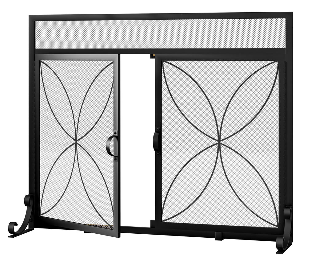 Magnetic Double Door Black Wrought Iron Fireplace Screen X917