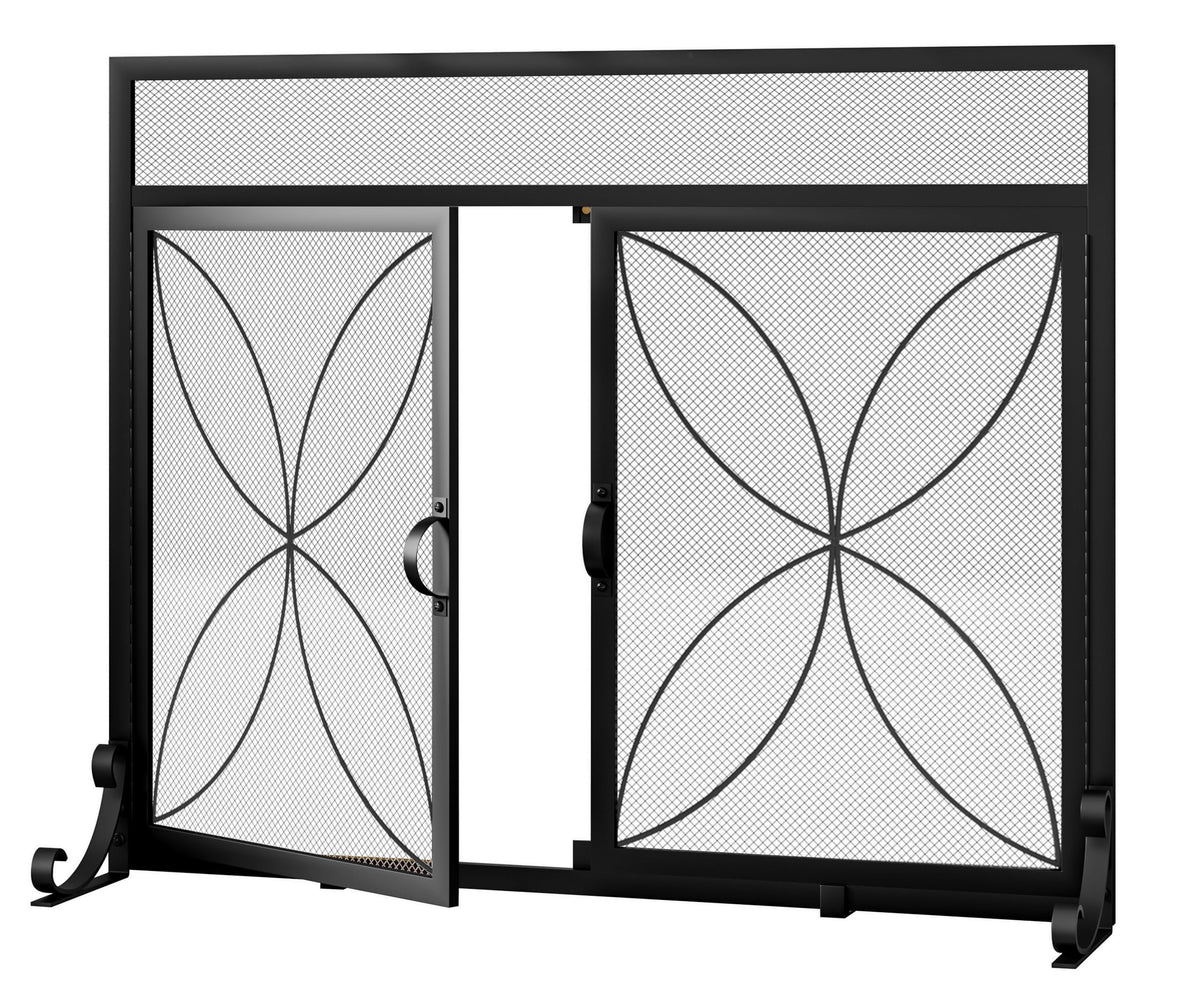Magnetic Double Door Black Wrought Iron Fireplace Screen X917