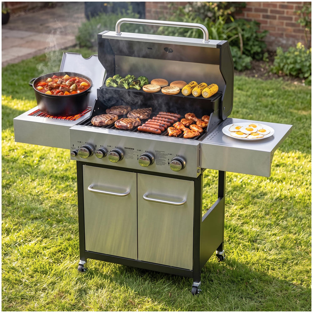 4 Burner Gas Grill with Side Burner and Wheels J792