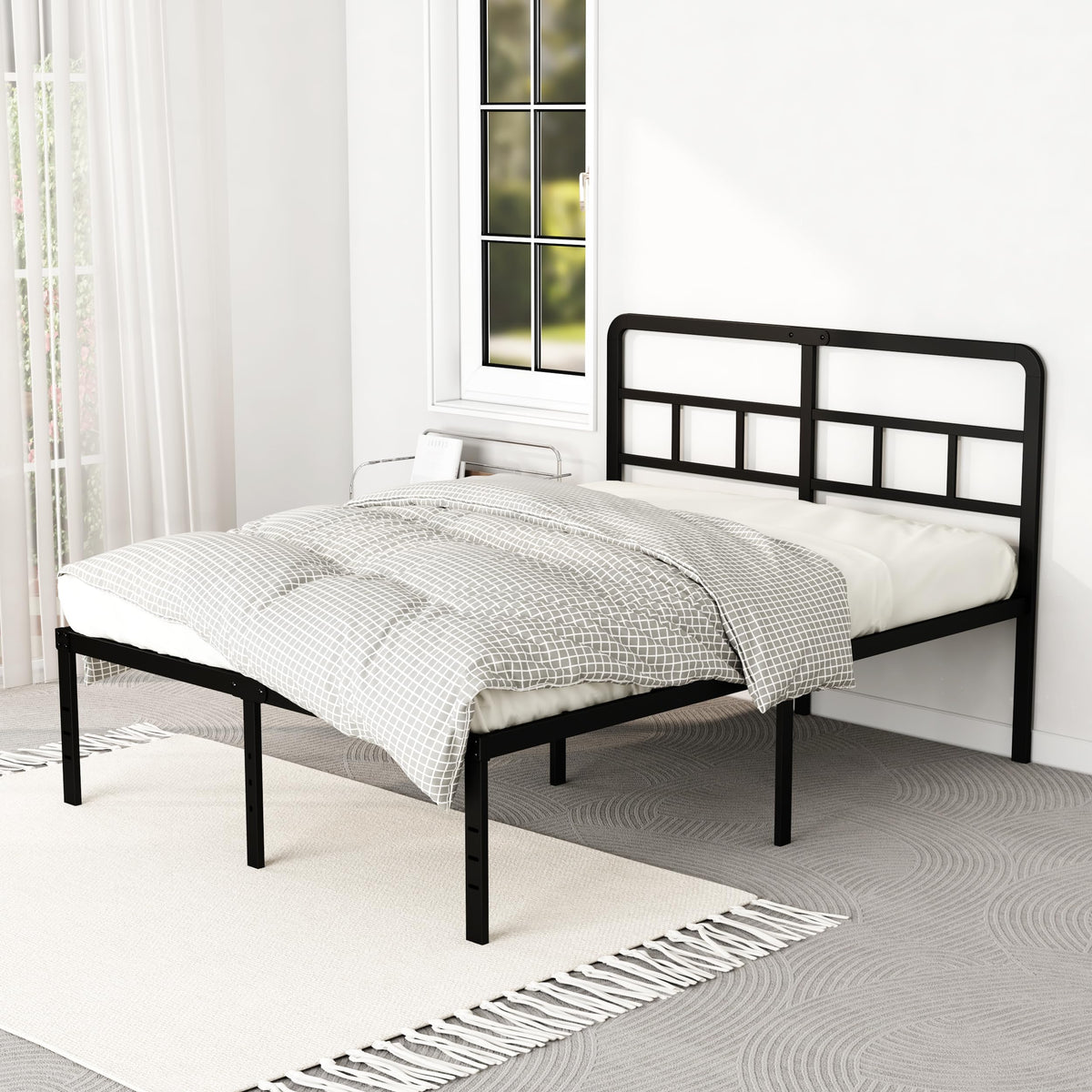 18 Inch Metal Queen Bed Frame with Headboard H6292