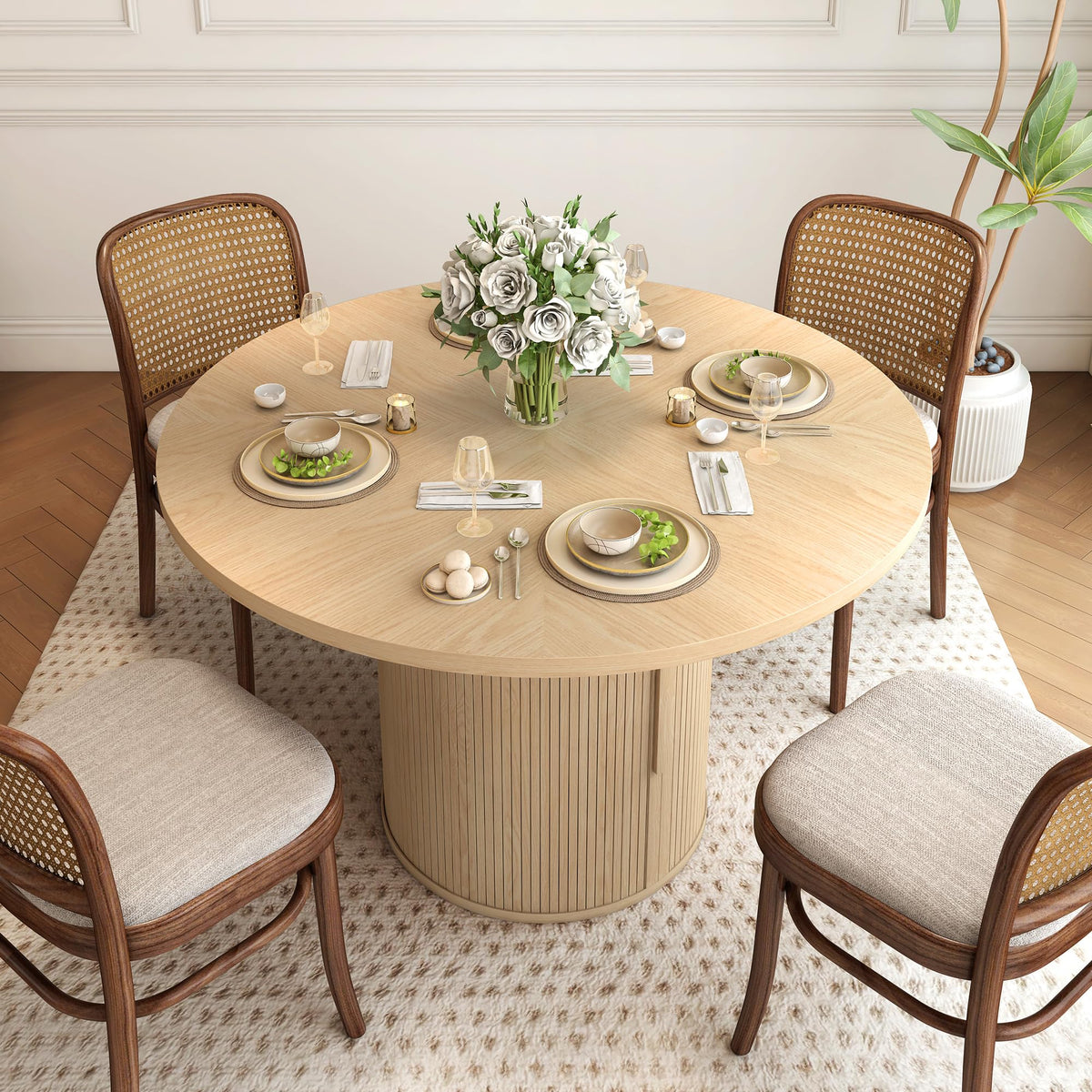 47 inch Round Dining Table for 4 with 2-Layer Storage Shelf G5815