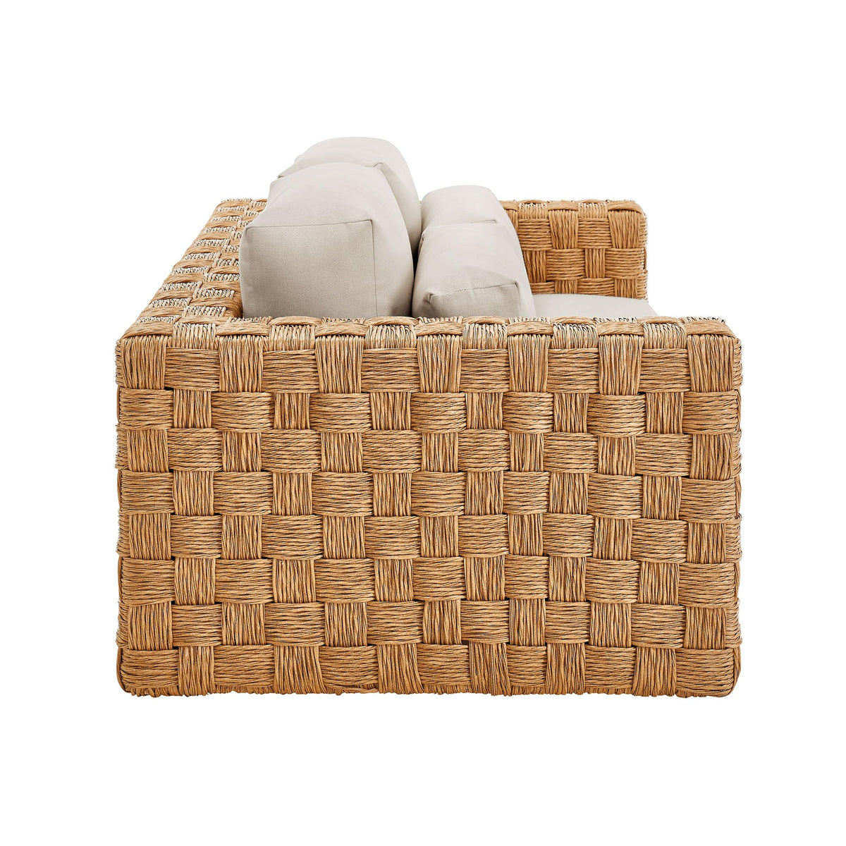 Natural Light Gray Wicker Rattan Outdoor Loveseat with Cushions M458808