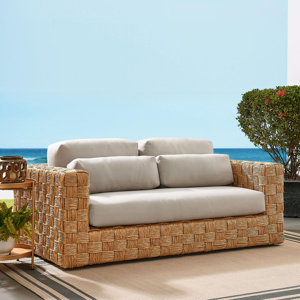 Natural Light Gray Wicker Rattan Outdoor Loveseat with Cushions M458808