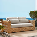 Natural Light Gray Wicker Rattan Outdoor Loveseat with Cushions M458808