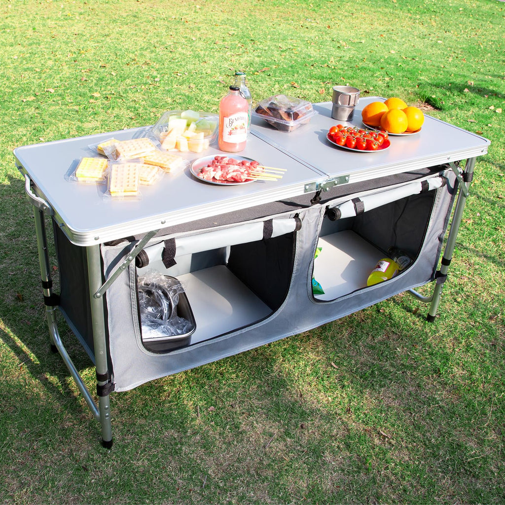 Camping Table with Storage Gray X81385
