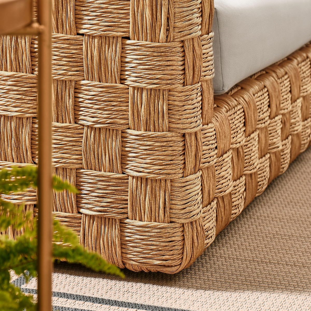 Natural Light Gray Wicker Rattan Outdoor Loveseat with Cushions M458808